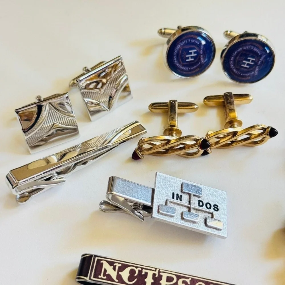 Mens Cufflinks Tie Clip VTG Lot Elegant Pearl Silver Gold Tone Retro 60s 70s 80s